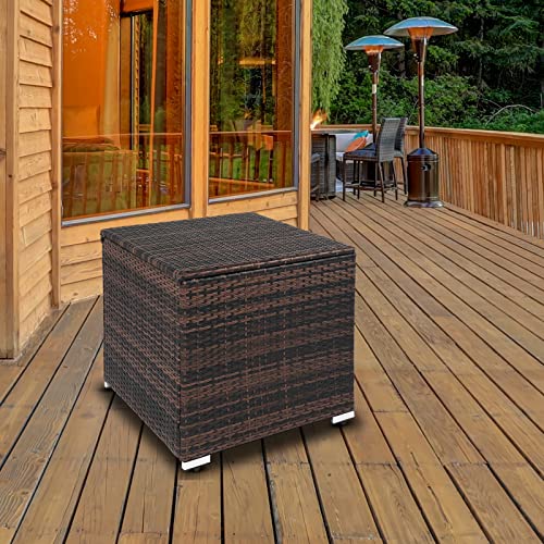 VINGLI 88 Gallon Outdoor Rattan Deck Box w/Adjustable Feet, Patio Wicker Storage Box for Tools and Toys Storage, Garden Deck Storage Bin for Garden, Balcony, Porch, Pool, Yard (Brown)