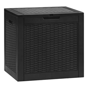 realife 31 gallon small deck box, outdoor waterproof storage box with lock for delivery, patio, pool supplies and garden tools, black