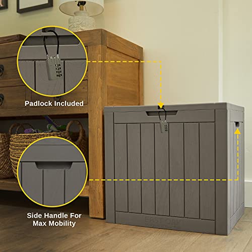 EAST OAK Deck Box, 31 Gallon Indoor and Outdoor Storage Box with Padlock for Patio Cushions, Outdoor Toys, Gardening Tools, Sports Equipment, Waterproof and UV Resistant Resin, Grey