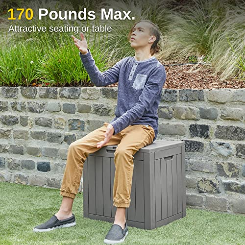 EAST OAK Deck Box, 31 Gallon Indoor and Outdoor Storage Box with Padlock for Patio Cushions, Outdoor Toys, Gardening Tools, Sports Equipment, Waterproof and UV Resistant Resin, Grey