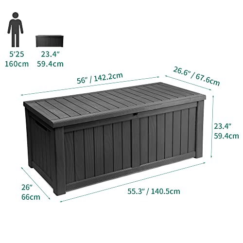 YITAHOME 120 Gallon Outdoor Storage Deck Box, Large Resin Patio Storage for Outdoor Pillows, Garden Tools and Pool Supplies, Waterproof, Lockable, (Dark Grey)