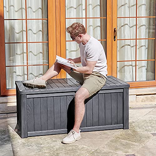 YITAHOME 120 Gallon Outdoor Storage Deck Box, Large Resin Patio Storage for Outdoor Pillows, Garden Tools and Pool Supplies, Waterproof, Lockable, (Dark Grey)