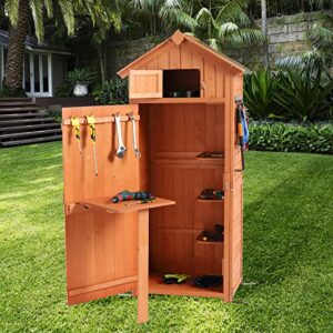 LVUYOYO Garden Storage Shed - Outdoor Wooden Storage Cabinet with Lockable Doors - Backyard Utility Tools Organizer Racks Shelves for Patio, Backyard, Garden, Lawn