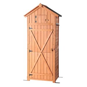 LVUYOYO Garden Storage Shed - Outdoor Wooden Storage Cabinet with Lockable Doors - Backyard Utility Tools Organizer Racks Shelves for Patio, Backyard, Garden, Lawn