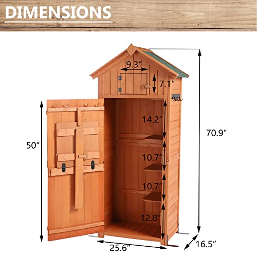 LVUYOYO Garden Storage Shed - Outdoor Wooden Storage Cabinet with Lockable Doors - Backyard Utility Tools Organizer Racks Shelves for Patio, Backyard, Garden, Lawn