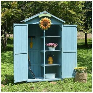wooden garden shed organizer, outdoor storage cabinet, tool shed with double doors, for garden and yard (color : blue, size : 98x58x170cm)