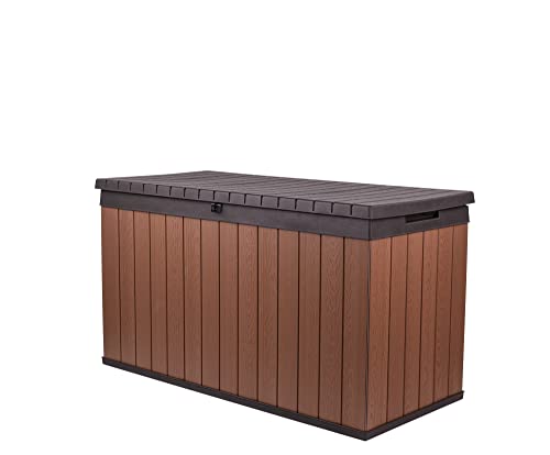 Keter Darwin 150 Gallon Resin Large Deck Box - Organization and Storage for Patio Furniture, Outdoor Cushions, Garden Tools and Pool Toys, Brown & Black