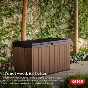 Keter Darwin 150 Gallon Resin Large Deck Box - Organization and Storage for Patio Furniture, Outdoor Cushions, Garden Tools and Pool Toys, Brown & Black