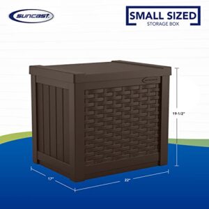 Suncast 22-Gallon Small Deck Box - Lightweight Resin Indoor/Outdoor Storage Container and Seat for Patio Cushions and Gardening Tools - Store Items on Patio, Garage, Yard - Java Brown