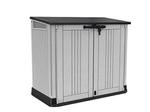 keter 249317 store it out nova outdoor garden storage shed, 32 x 71.5 x 113.5 cm, light grey with dark grey lid