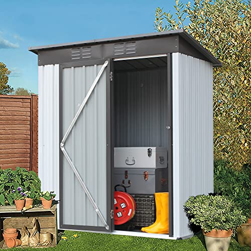 5ft x 3ft Outdoor Metal Storage Shed，Sun Protection, Waterproof Tool Storage Shed for Backyard, Patio, Lawn (Gray)