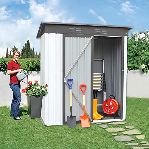 5ft x 3ft Outdoor Metal Storage Shed，Sun Protection, Waterproof Tool Storage Shed for Backyard, Patio, Lawn (Gray)