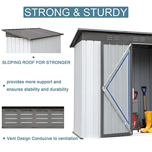 5ft x 3ft Outdoor Metal Storage Shed，Sun Protection, Waterproof Tool Storage Shed for Backyard, Patio, Lawn (Gray)