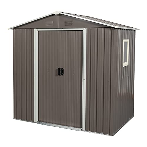 Outdoor Metal Storage Shed with Floor Frame,Metal Garden Shed with Sliding Door, Sun Protection, Waterproof, Tool Storage Shed, for Backyard, Patio, Lawn (Gray-6.23 x 4.3ft+Side Window)