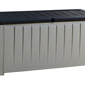 Keter Novel Plastic Deck Storage Container Box Outdoor Patio Garden Furniture 90 Gal, Black/Gray