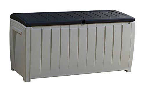 Keter Novel Plastic Deck Storage Container Box Outdoor Patio Garden Furniture 90 Gal, Black/Gray