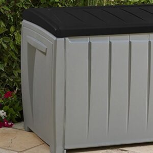 Keter Novel Plastic Deck Storage Container Box Outdoor Patio Garden Furniture 90 Gal, Black/Gray