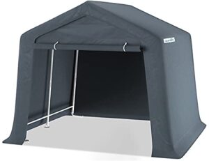 quictent 7×12 ft heavy duty storage shelter portable garage shelter outdoor storage tent for patio furniture, lawn mower, and bike storage-dark gray