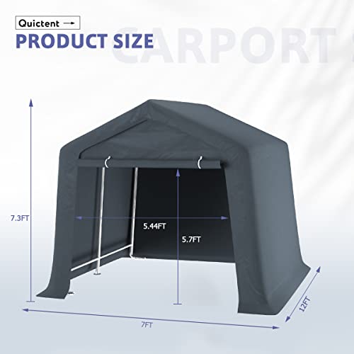 Quictent 7x12 ft Heavy Duty Storage Shelter Portable Garage Shelter Outdoor Storage Tent for Patio Furniture, Lawn Mower, and Bike Storage-Dark Gray