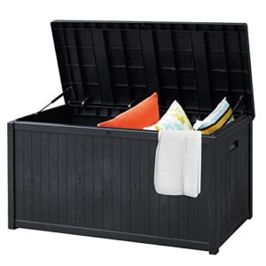 sunvivi outdoor 120 gallon large patio storage box deck boxes outdoor waterproof patio cushion storage outside container for pool towel, garden tools, toys, black