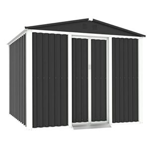 betterland outdoor storage shed 6×8 ft garden metal tool house, walk-in steel double sloping roof shed with sliding door for garden, lawn, backyard (grey)