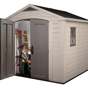 Keter Factor 8x8 Foot Large Resin Outdoor Storage Shed with Floor for Patio Furniture, Lawn Mower, and Bike Storage