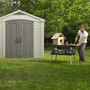 Keter Factor 8x8 Foot Large Resin Outdoor Storage Shed with Floor for Patio Furniture, Lawn Mower, and Bike Storage