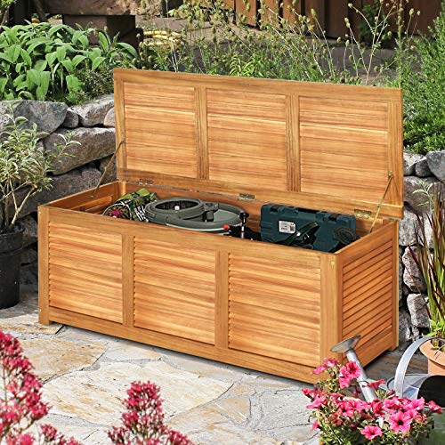 Tangkula 47 Gallon Acacia Wood Deck Box, Garden Backyard Storage Bench, Outdoor Storage Container for Patio Furniture Cushions and Gardening Tools (Natural)