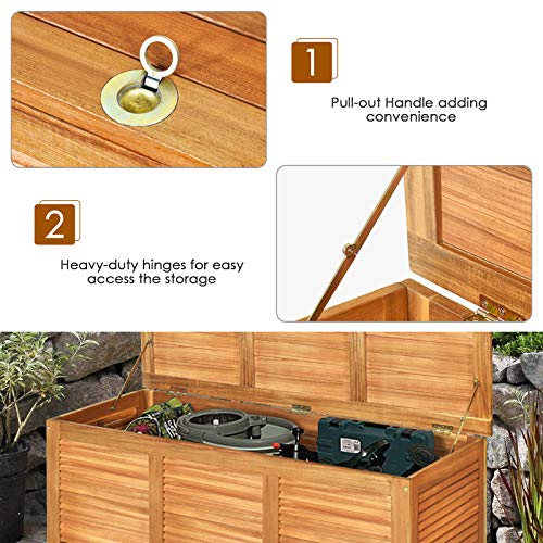 Tangkula 47 Gallon Acacia Wood Deck Box, Garden Backyard Storage Bench, Outdoor Storage Container for Patio Furniture Cushions and Gardening Tools (Natural)