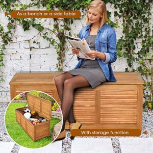 Tangkula 47 Gallon Acacia Wood Deck Box, Garden Backyard Storage Bench, Outdoor Storage Container for Patio Furniture Cushions and Gardening Tools (Natural)