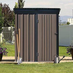 danxee outdoor storage shed 5×3 ft, metal garden shed for garbage can, tool, lawnmower, outside sheds & outdoor storage galvanized steel with lockable door (brown)