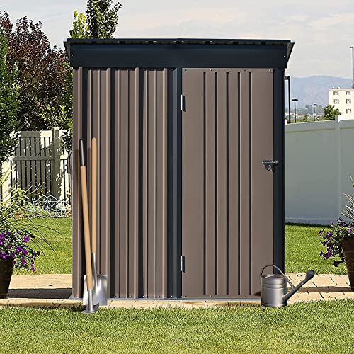 Danxee Outdoor Storage Shed 5x3 FT, Metal Garden Shed for Garbage Can, Tool, Lawnmower, Outside Sheds & Outdoor Storage Galvanized Steel with Lockable Door (Brown)