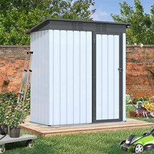 fiako 5×3 feets outdoor storage shed, metal garden shed with door & lock, weather resistant storage house for backyard garden patio lawn, tools, garbage cans, bikes, lawn mower