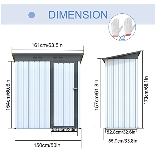 FIAKO 5x3 Feets Outdoor Storage Shed, Metal Garden Shed with Door & Lock, Weather Resistant Storage House for Backyard Garden Patio Lawn, Tools, Garbage Cans, Bikes, Lawn Mower