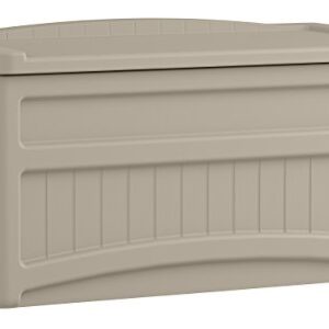 Suncast DB7500 73 Gallon Waterproof Outdoor Storage Container for Patio Furniture, Pools Toys, Yard Tools-Stor Deck Box, With Wheels, 73 Gal, Light Taupe