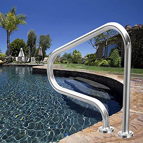 Antourlamm Pool Railing Easy Mount 3-Bend Pool Hand Grab Rail, Stainless Steel Safty Non-Slip Swimming Pool Handrail, for Garden Backyard Water Parks, Silver