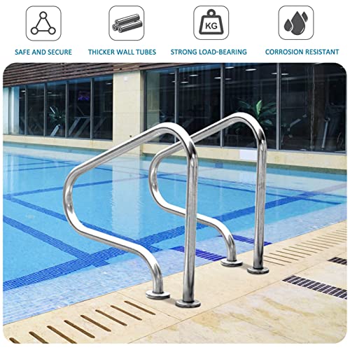 Antourlamm Stainless Steel Handrail 1PCS Swimming Pool Handrails, Easy-to-Install Hand Grab Rail for Inground Pool Entry, for Garden Backyard Water Parks