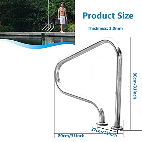 BTZHY Swimming Pool Handrails, 304 Stainless Steel Spa Handrail, Pool Rail w/Breathable Armrest Cover for Garden Backyard Pools Easy to Install (1PCS)