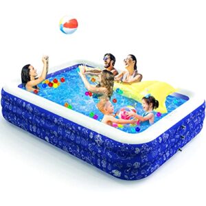 inflatable swimming pool full-sized pools above ground for girls/boys garden backyard outdoor swim center water party family pool royal blue,100″x72″x22″ summer water party(no pump)