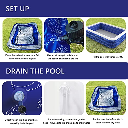 Inflatable Swimming Pool Full-Sized Pools Above Ground for Girls/Boys Garden Backyard Outdoor Swim Center Water Party Family Pool Royal Blue,100"x72"x22" Summer Water Party(No Pump)