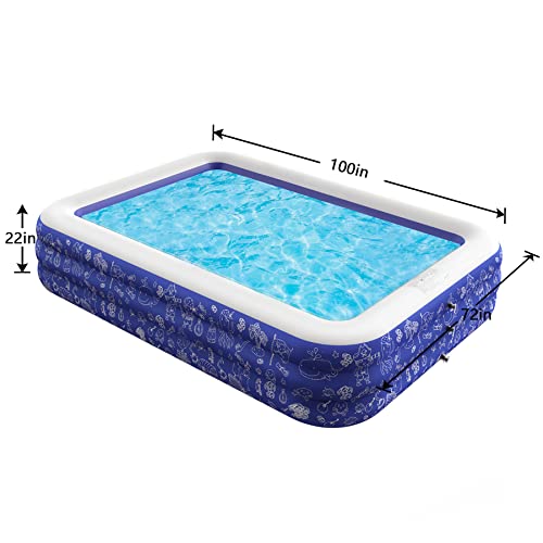 Inflatable Swimming Pool Full-Sized Pools Above Ground for Girls/Boys Garden Backyard Outdoor Swim Center Water Party Family Pool Royal Blue,100"x72"x22" Summer Water Party(No Pump)