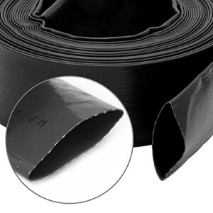 D-WEIXIN Heavy Duty 2" × 50 ft Pool Backwash Hose, Multi-purpose Pump Reinforced PVC Lay Flat Water Discharge Hose, Chemical and Weather Resistant - Drain Clean Swimming Pools & Filters, Black