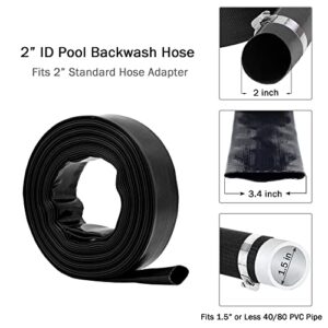 D-WEIXIN Heavy Duty 2" × 50 ft Pool Backwash Hose, Multi-purpose Pump Reinforced PVC Lay Flat Water Discharge Hose, Chemical and Weather Resistant - Drain Clean Swimming Pools & Filters, Black