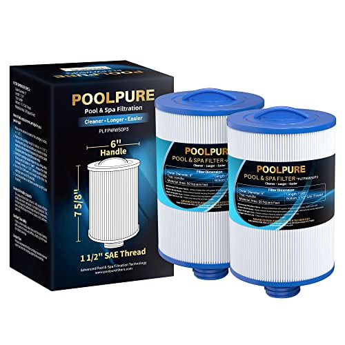 POOLPURE Replacement for Spa Filter PWW50P3(1 1/2" Coarse Thread), Unicel 6CH-940, 817-0050, Filbur FC-0359, 25252, 378902, 03FIL1400, 45 sq.ft Screw in Hot Tub Filter,L x OD:7 5/8"x 6" 2 Pack