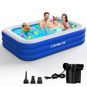 inflatable swimming pool-for kids & adults, statabsta 120”x72”x22” above ground pool with electric air pump full-sized family blow up kiddie pool for backyard, garden backyard water party
