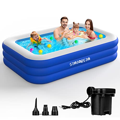 Inflatable Swimming Pool-for Kids & Adults, STATABSTA 120''x72''x22'' Above Ground Pool with Electric Air Pump Full-Sized Family Blow Up Kiddie Pool for Backyard, Garden Backyard Water Party