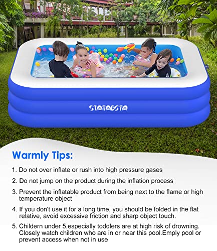 Inflatable Swimming Pool-for Kids & Adults, STATABSTA 120''x72''x22'' Above Ground Pool with Electric Air Pump Full-Sized Family Blow Up Kiddie Pool for Backyard, Garden Backyard Water Party