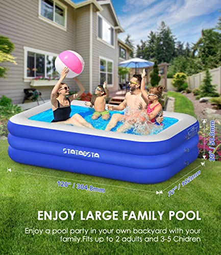 Inflatable Swimming Pool-for Kids & Adults, STATABSTA 120''x72''x22'' Above Ground Pool with Electric Air Pump Full-Sized Family Blow Up Kiddie Pool for Backyard, Garden Backyard Water Party