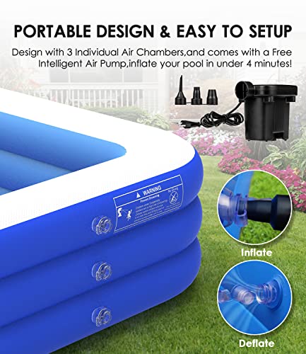 Inflatable Swimming Pool-for Kids & Adults, STATABSTA 120''x72''x22'' Above Ground Pool with Electric Air Pump Full-Sized Family Blow Up Kiddie Pool for Backyard, Garden Backyard Water Party