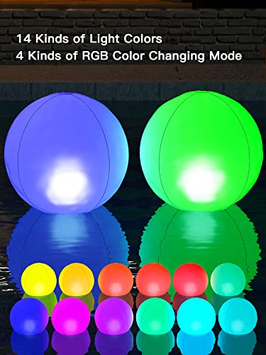 Jiaweida Solar Floating Pool Lights - Pack of 2 Solar Powered Color Changing 14-inch Balls - Float or Hang in Pool Garden Backyard Pond Party Decorations - Inflatable Wateproof RBG Lights